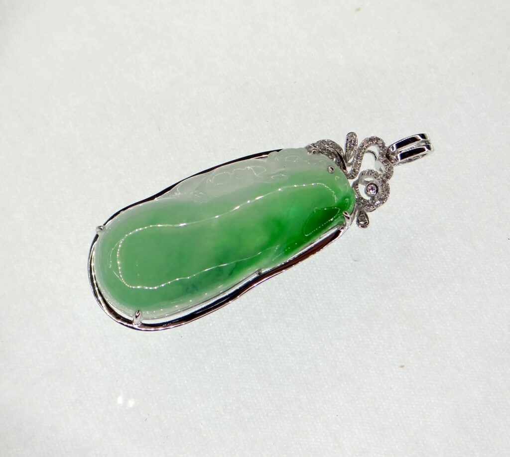 Natural Emerald Ice - Green Melon - Shaped Pendant with 18K Diamond Clasp
