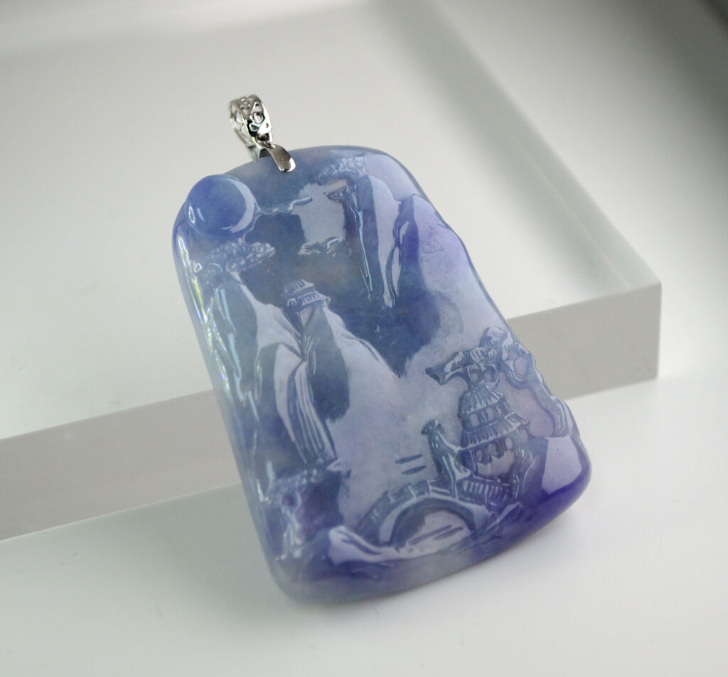 Natural Ice-Type Violet Jade Landscape Painting Pendant