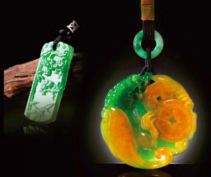 18K gold jadeite 'Five Blessings' pendant with bats – Virtucasa exclusive