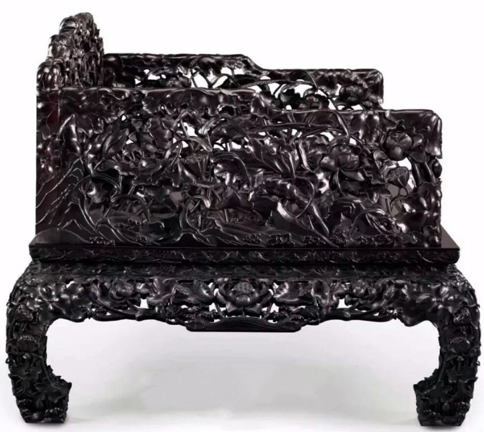 18th-century zitan luohan bed with lotus carvings