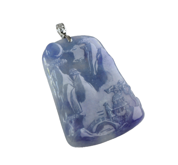 Natural Ice-Type Violet Jadeite Mountain-and-Water Pendant
