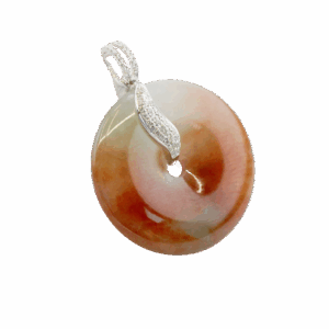 A stunning close-up of the Natural Ice-type Red Jadeite Retro Pendant, showcasing its rich red hue transitioning to a clear base, set in elegant 18K white gold with sparkling diamonds.