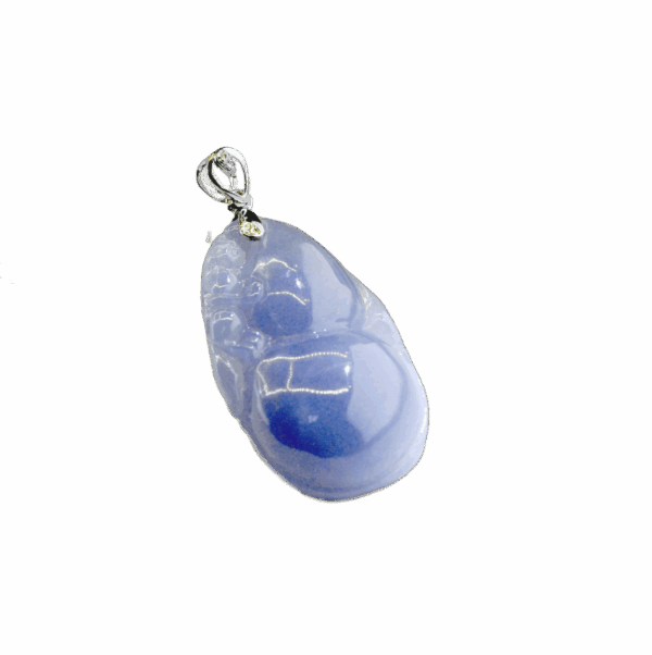 A stunning close-up of the Natural Ice-Type Violet Jadeite Gourd Pendant, showcasing its delicate violet hue and intricate 18K white gold and diamond clasp, resting elegantly on a velvet background.