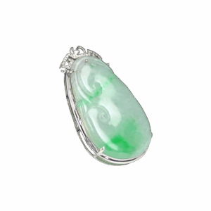 A stunning Natural Emerald Ruyi Pendant featuring ice-type floating green emerald, elegantly inlaid with 18K white gold and sparkling diamonds, showcasing traditional oriental design with modern craftsmanship.