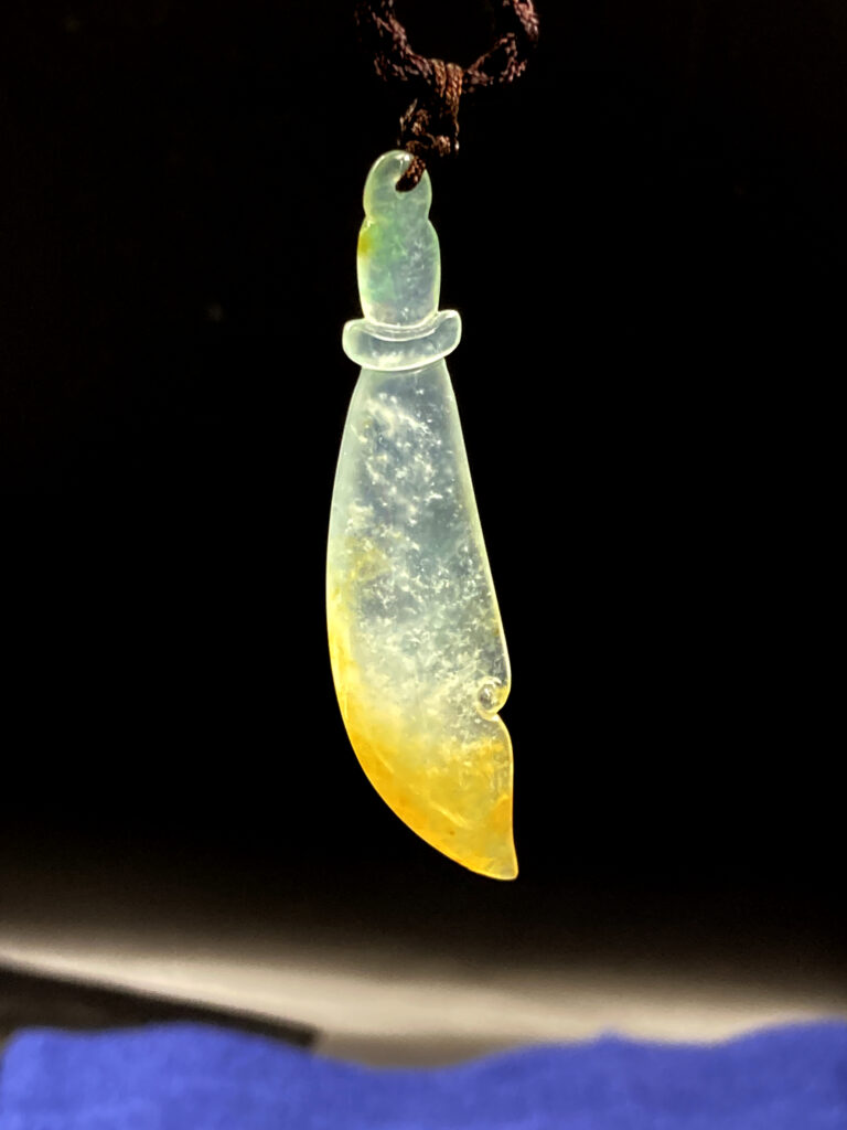 Natural High - Ice Jadeite "Fu Lu Shou" Nine - Dragon Knife Pendant