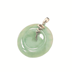 A stunning close-up of the Natural Emerald Peace Button Pendant, showcasing its vibrant yellow-and-green gradient emerald set in polished 18K yellow gold. The pendant's smooth, rounded design and delicate wavy embellishments highlight its elegance and craftsmanship.