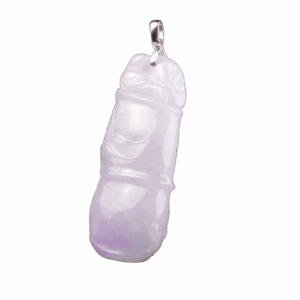A stunning close-up of the Natural Ice-type Violet Jadeite Bamboo Knot Pendant, showcasing its smooth texture, delicate violet hue, and intricate 18K white gold setting. The bamboo knot design and carved leaves add a touch of traditional Eastern charm.