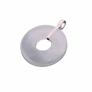 A stunning close-up of the Natural Emerald Ice White Jade Ring Pendant Set, showcasing the translucent ice-white jade ring meticulously set in 18K white gold with sparkling diamonds. The elegant design highlights the harmony of classic and contemporary styles.