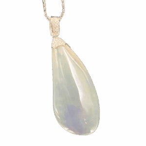 A stunning free-form pendant featuring natural ice-type violet jadeite with a smooth, radiant luster, elegantly set in 18K white gold and accented with sparkling diamonds. The teardrop shape enhances its organic beauty.