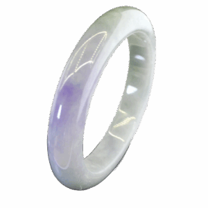A stunning Natural Violet Jadeite Bracelet with a smooth, polished surface, showcasing a harmonious blend of violet and pale green hues. The round-shaped design fits comfortably on the wrist, radiating a warm, glassy luster.
