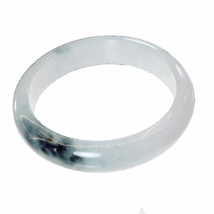 A stunning close-up of the Natural Ice-type Jadeite Bracelet, showcasing its translucent ice-like texture, floating green patterns, and subtle purple hues. The smooth round-bar design and polished edges highlight its refined craftsmanship.