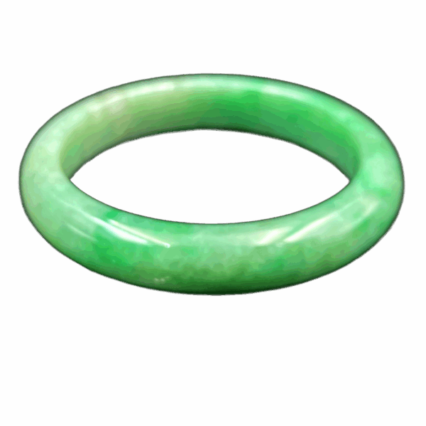 A stunning natural jadeite full green bangle, showcasing a rich, even green hue with icy bean texture. The smooth, polished surface reflects light beautifully, highlighting its classic round design and flawless craftsmanship.