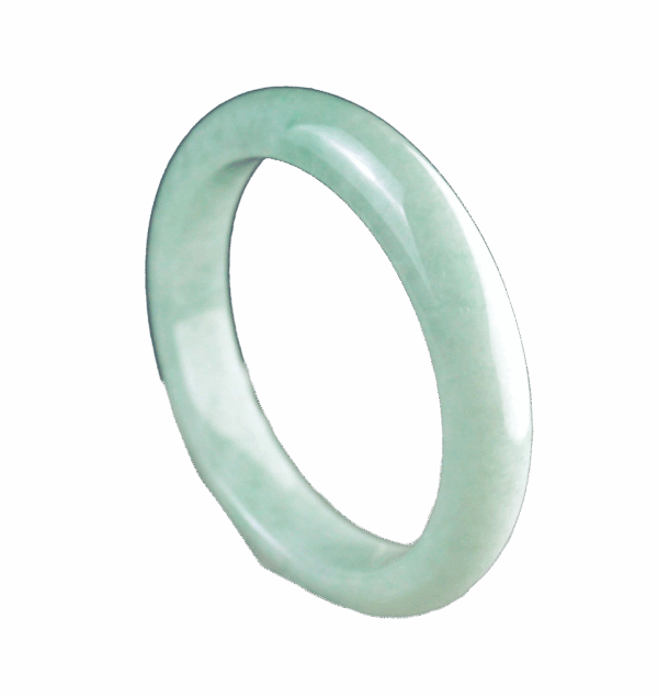 A beautifully polished Natural Jadeite Douqing Bracelet with a smooth round-bar design, showcasing the gentle Douqing color and delicate texture of authentic jadeite.
