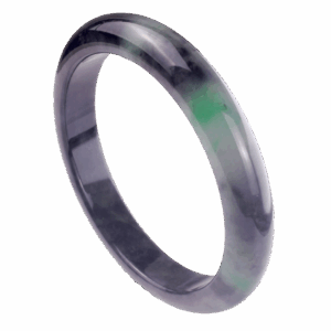 A stunning Natural Emerald Ice Jade Bracelet showcasing vibrant green and black-spotted patterns, polished to a smooth, glossy finish. The round-bar design fits comfortably on the wrist, highlighting its natural beauty.