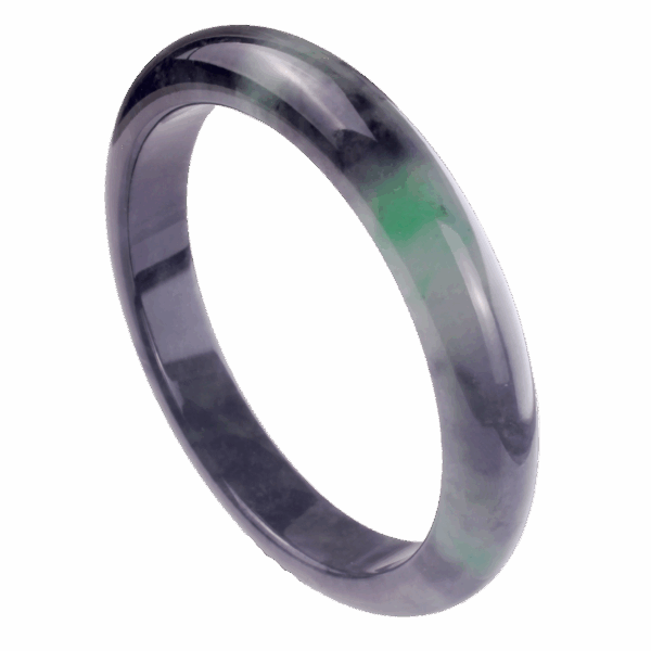 A stunning Natural Emerald Ice Jade Bracelet showcasing vibrant green and black-spotted patterns, polished to a smooth, glossy finish. The round-bar design fits comfortably on the wrist, highlighting its natural beauty.