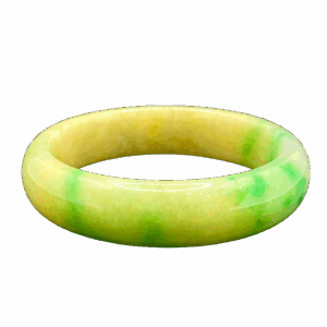 A beautifully polished Natural Emerald Bracelet showcasing a harmonious mix of Spicy Green and Chicken Fat Yellow colors. The smooth, lustrous surface highlights the glassy luster and natural stone veins, making it a unique and eye-catching piece.