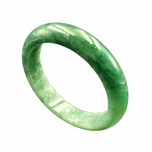 A stunning icy green jadeite bangle with a smooth, glossy finish, showcasing vibrant, evenly distributed color and fine craftsmanship.