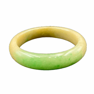 A stunning Natural Yellow-and-Green Jadeite Bracelet with seamless color transitions, delicate texture, and classic round-bar design, showcasing the elegance of untreated Grade-A jadeite.
