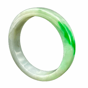A stunning spicy green jade bangle with intense color and a polished glass-like sheen, resting on a soft fabric background, showcasing its flawless craftsmanship and natural beauty.