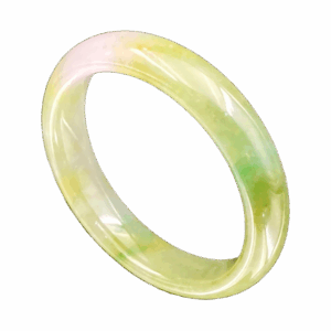 A stunning Natural Ice-Type Yellow-and-Green Jadeite Bracelet (51mm) showcasing a translucent ice-crystal texture with interwoven yellow and green hues. The polished round-strip design ensures comfort and elegance, making it a perfect accessory for any occasion.