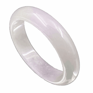 A stunning close-up of the Natural Ice-type Violet Imperial Concubine Jade Bracelet, showcasing its ice-clear texture and delicate violet hue. The smooth oval shape and polished surface highlight the craftsmanship and natural beauty of this unique jadeite piece.