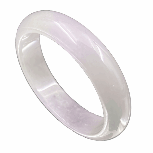 A stunning close-up of the Natural Ice-type Violet Imperial Concubine Jade Bracelet, showcasing its ice-clear texture and delicate violet hue. The smooth oval shape and polished surface highlight the craftsmanship and natural beauty of this unique jadeite piece.