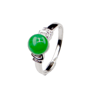 A stunning Natural Douqing Jade Ring featuring a rich green jade centerpiece, elegantly set in polished 18K white gold and adorned with sparkling micro-set diamonds.