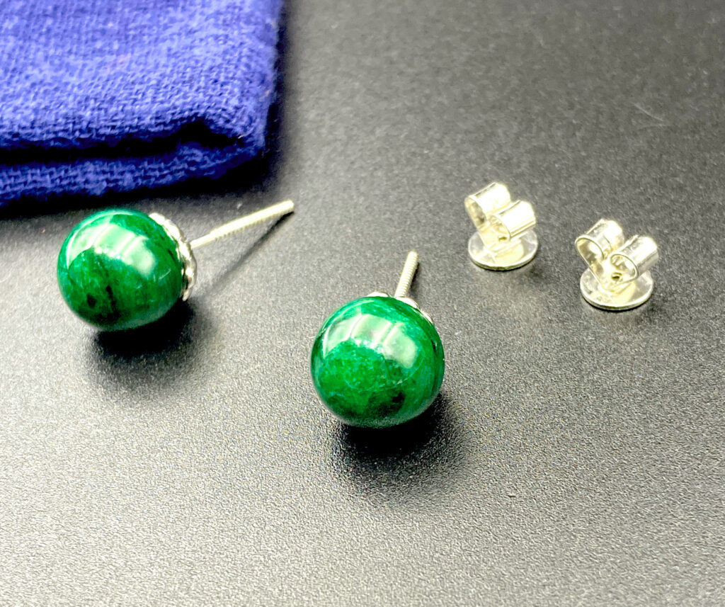 18K White Gold Inlaid Natural Flower-green and Fully-green Jade Earrings