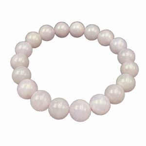 A delicate lavender-white jadeite beaded bracelet, showcasing smooth, polished beads with a soft vitreous luster, elegantly strung on an elastic cord for a natural and refined look.
