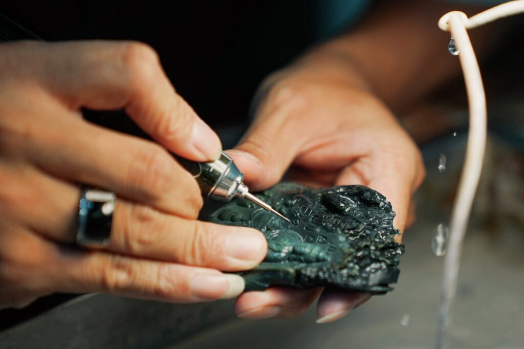 Reconstructed Ming Dynasty jade workshop in Suzhou with foot-powered lathes.