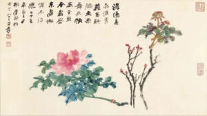 Macro view of gold powder application showing rabbit-skin glue texture in Zhang's lotus paintings
