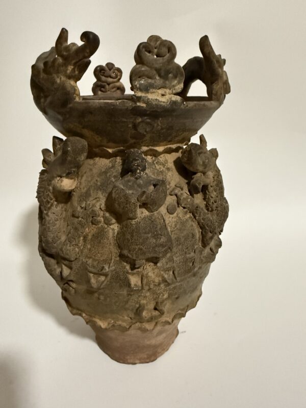 Three Kingdoms Period Stacked and Sculpted Granary Jar with Acrobatic Performances and Flying Birds - Image 2