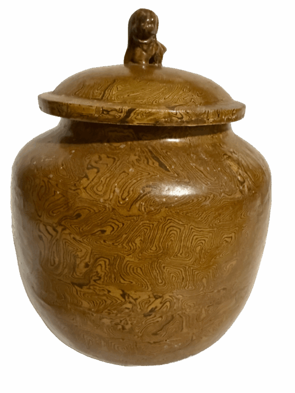 Qing Dynasty Glue-tire Yellow Glaze Lion-knob Covered Jar
