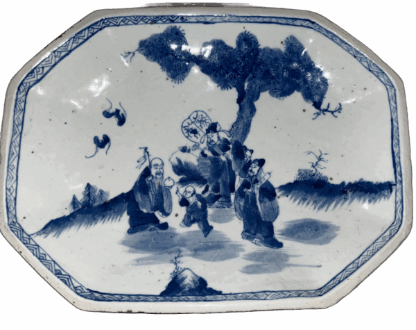 Blue-and-White Octagonal Plate with Figures and Landscape Patterns from the Late Ming to Early Qing Dynasties