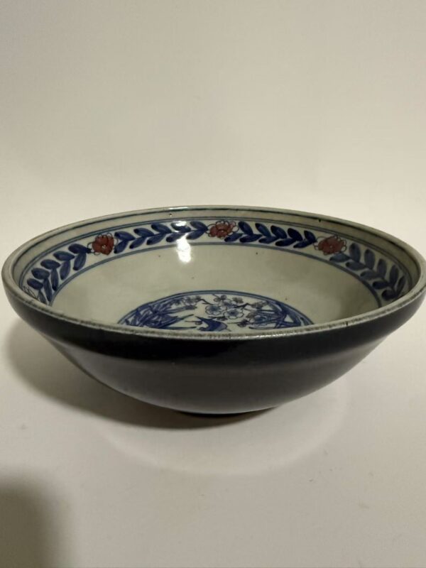 Large Blue-and-White Underglaze Red Bowl with Mandarin Ducks Playing in Water and Blue Glaze Water Patterns - Image 3