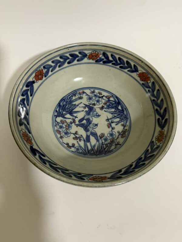 Large Blue-and-White Underglaze Red Bowl with Mandarin Ducks Playing in Water and Blue Glaze Water Patterns - Image 4