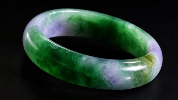 Elegant deep green jadeite bangle and cabochon ring on a velvet surface in soft directional light