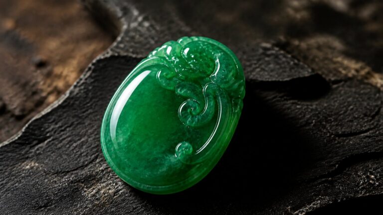 Close-up of a translucent emerald-green imperial jadeite bangle on black velvet