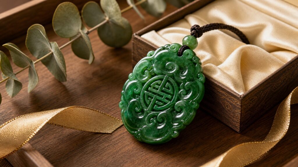 Polished green jade bangle on black velvet, evoking serene luxury