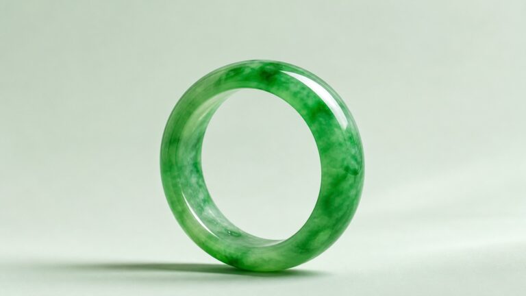 Luxurious jade bangle on velvet, soft dramatic lighting highlighting its green translucency