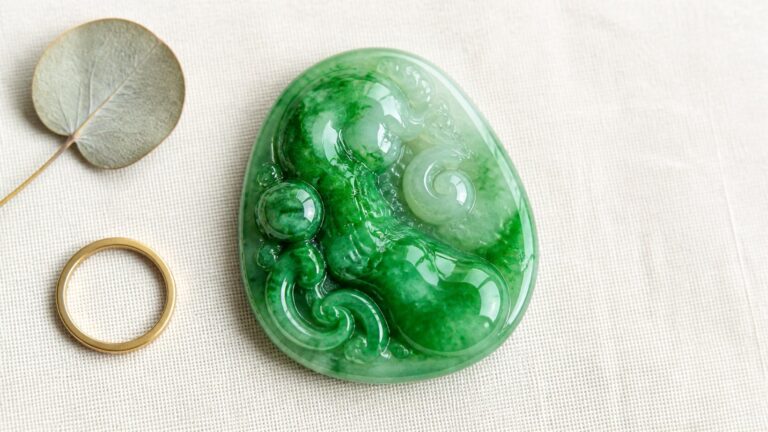 Close-up of vibrant imperial green jadeite bangle on luxurious black velvet