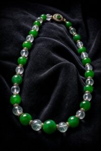 Two jadeite pieces on black velvet showing ice-type translucency and classic opacity