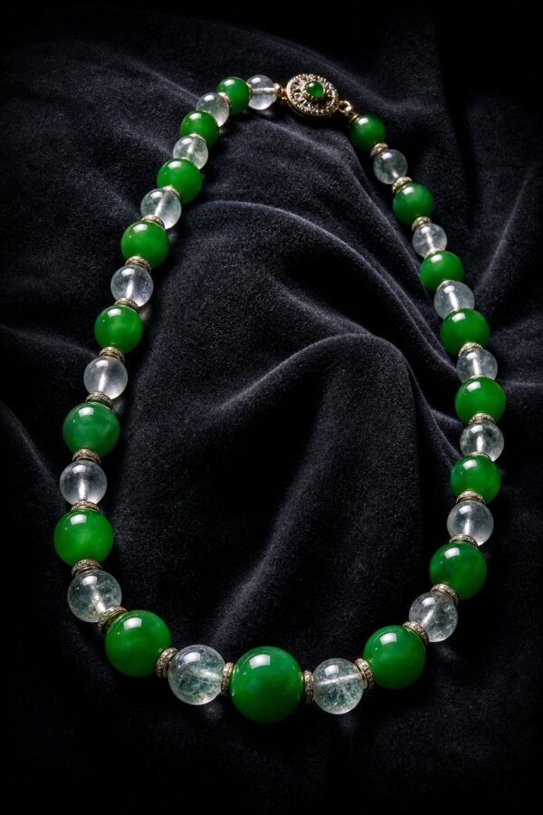 Two jadeite pieces on black velvet showing ice-type translucency and classic opacity