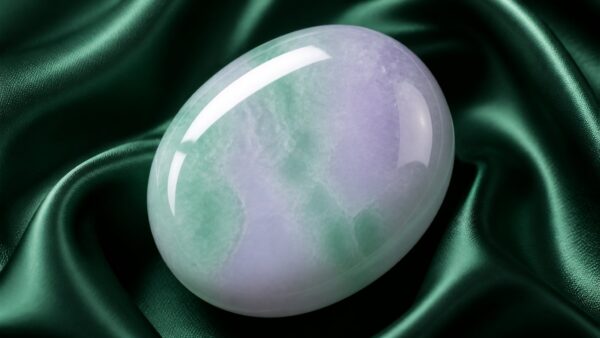 A jadeite bracelet with luminous green stones rests on dark silk, evoking quiet luxury