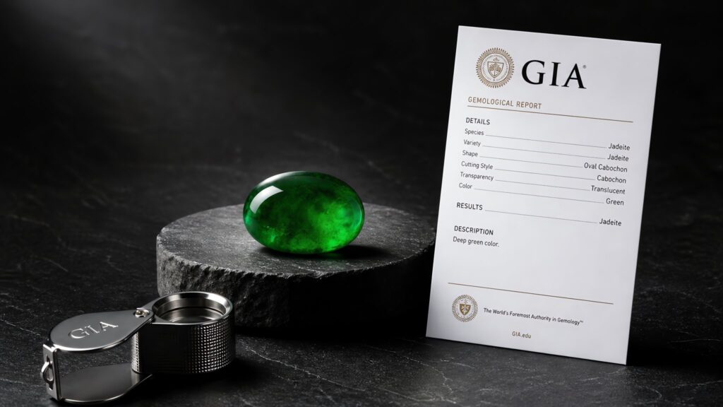 Elegant jade pendant on silk, soft studio lighting, luxury jewelry display